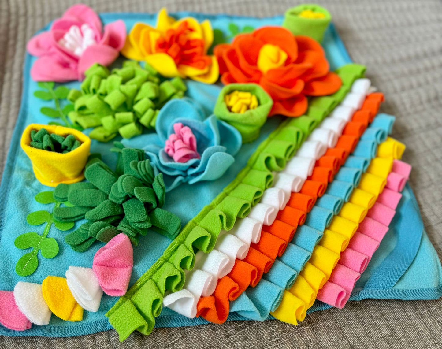 Rainbow Flower Snuffle Mat | Foraging toy, boredom busting enrichment for bunnies, hamsters, guinea pigs and other small animals