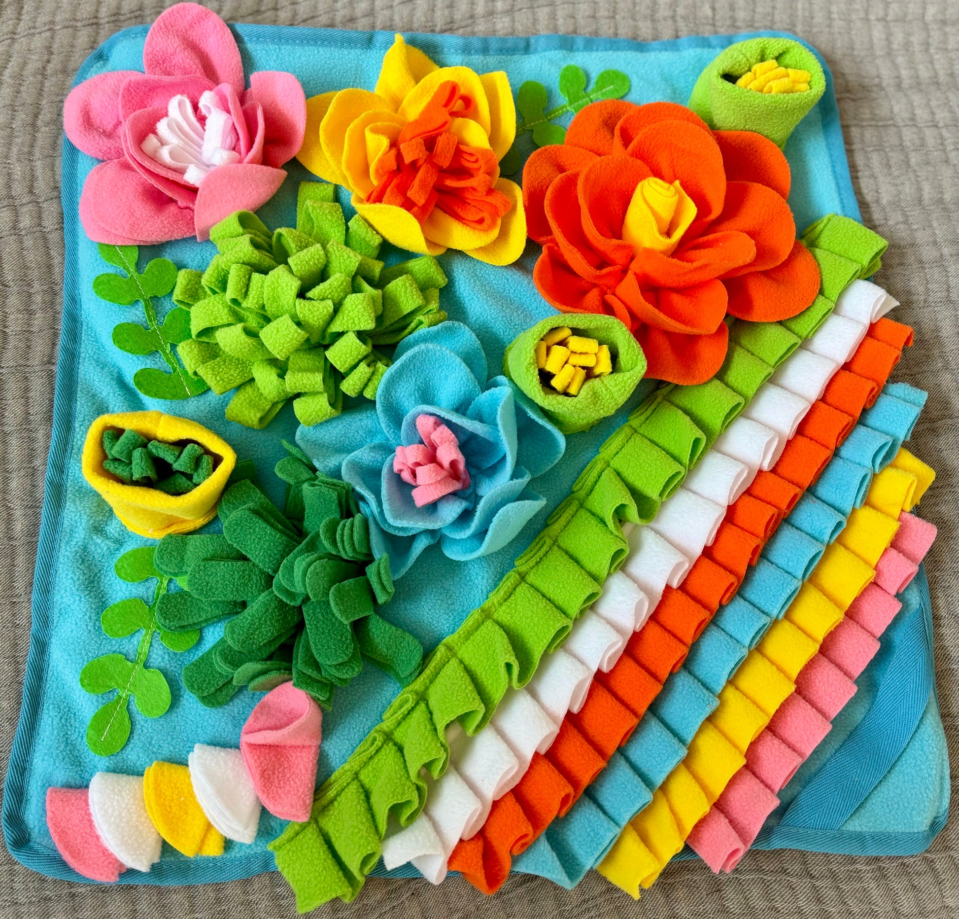 Rainbow Flower Snuffle Mat | Foraging toy, boredom busting enrichment for bunnies, hamsters, guinea pigs and other small animals