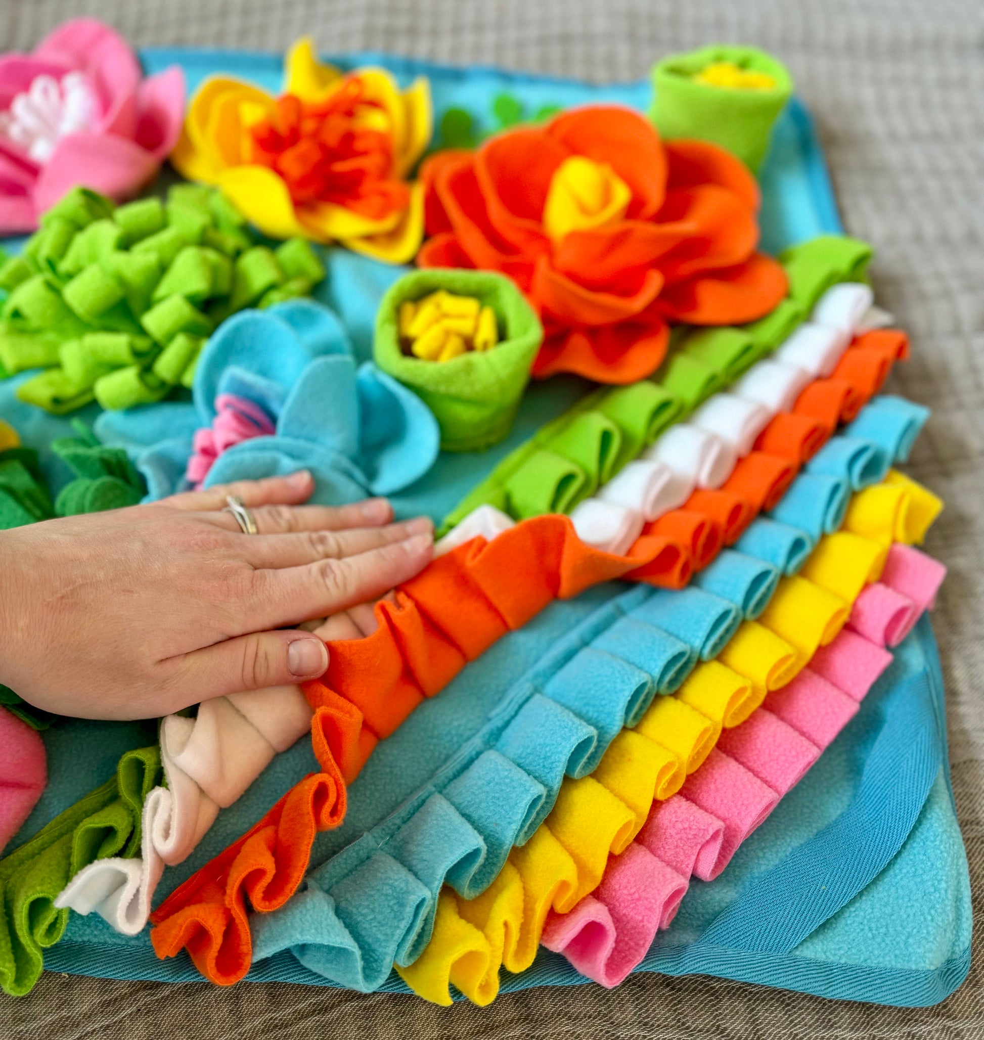 Rainbow Flower Snuffle Mat | Foraging toy, boredom busting enrichment for bunnies, hamsters, guinea pigs and other small animals