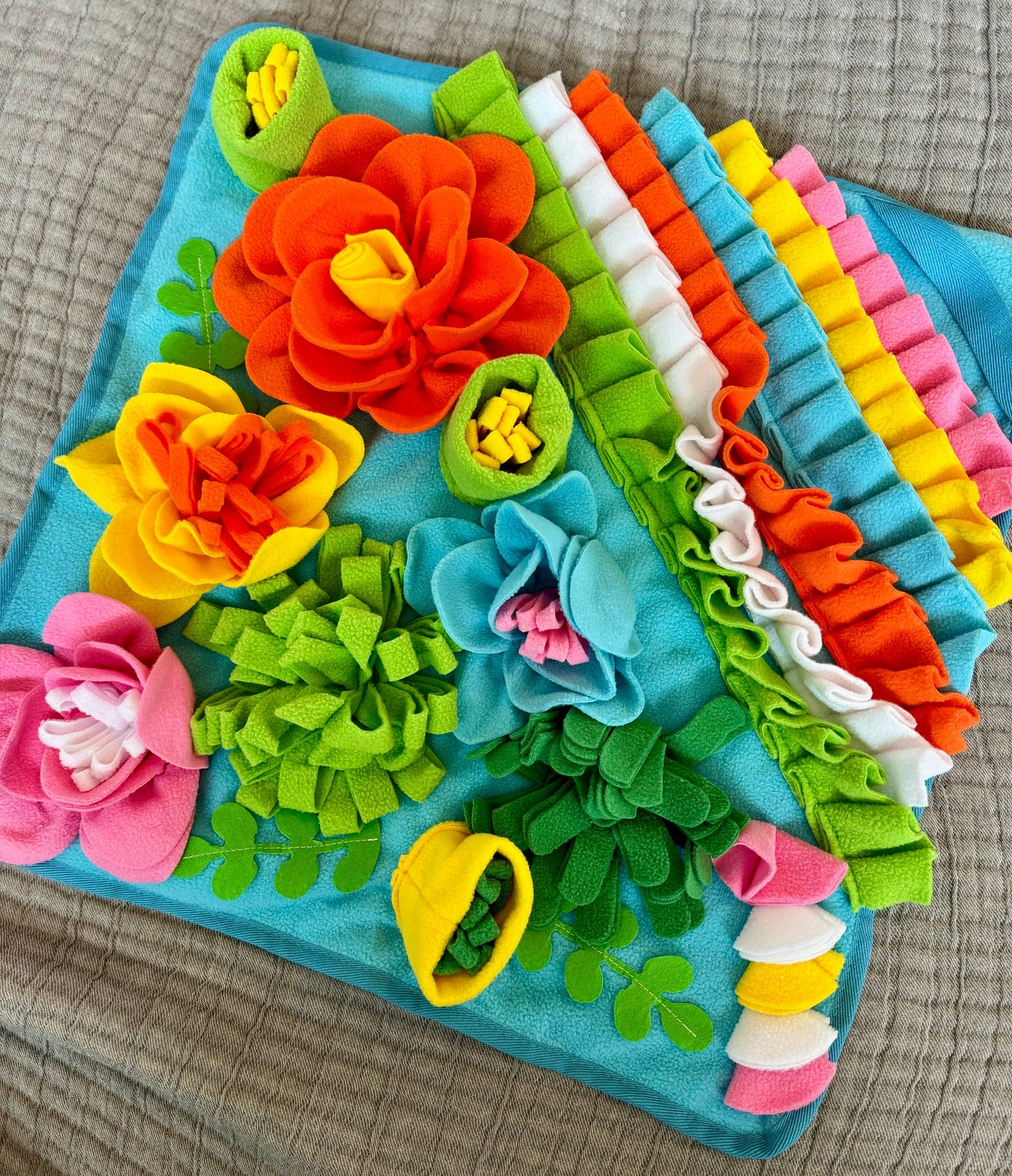 Rainbow Flower Snuffle Mat | Foraging toy, boredom busting enrichment for bunnies, hamsters, guinea pigs and other small animals