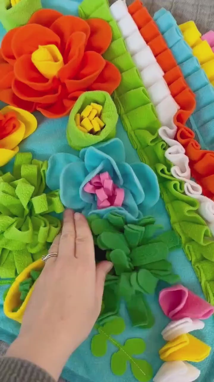 Rainbow Flower Snuffle Mat | Foraging toy, boredom busting enrichment for bunnies, hamsters, guinea pigs and other small animals
