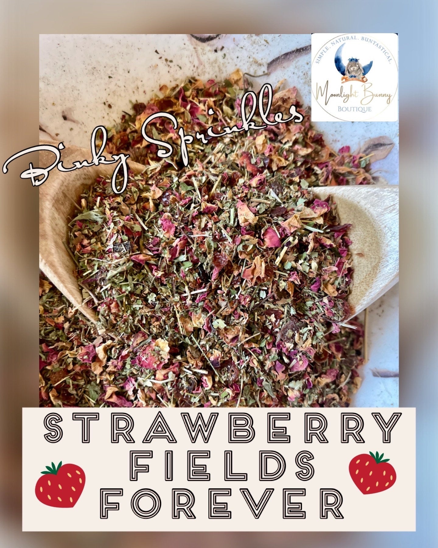 Binky Sprinkles Forage Blend~Strawberry Fields~ Healthy Treat, Perfect Hay/Greens/Pellet Topper for Rabbit, Hamster, Guinea Pig, Chinchillas