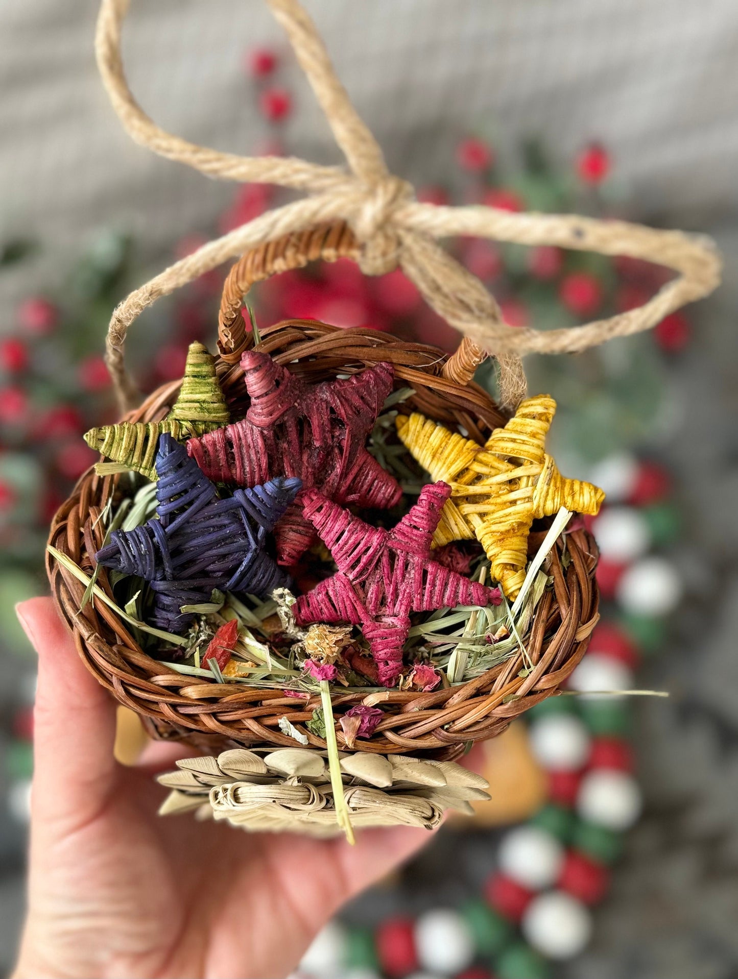 SantaBun’s Toy Bag~ Christmas inspired Chew Toy~ Natural Foraging toy, Fruit infused Enrichment, basket full of toys, small animal