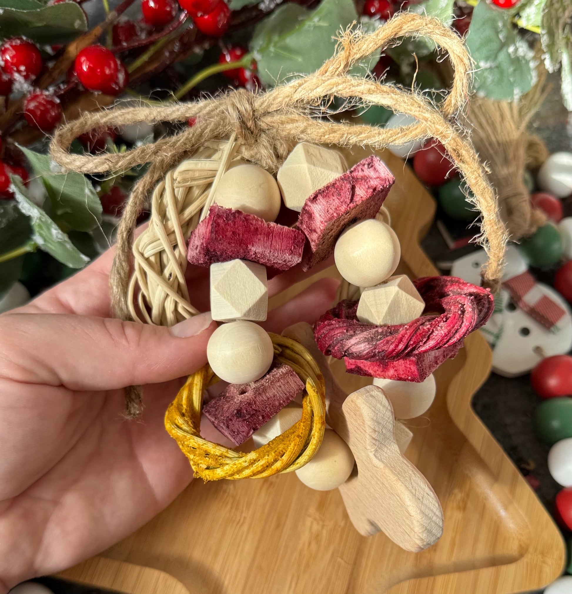 Christmas Ring Flings~ Natural Fruit/Veggie Infused Bunny Toss Toy, Small Pet Chews, Rabbit, Chinchilla, Hamster & Guinea Pig Enrichment Toy
