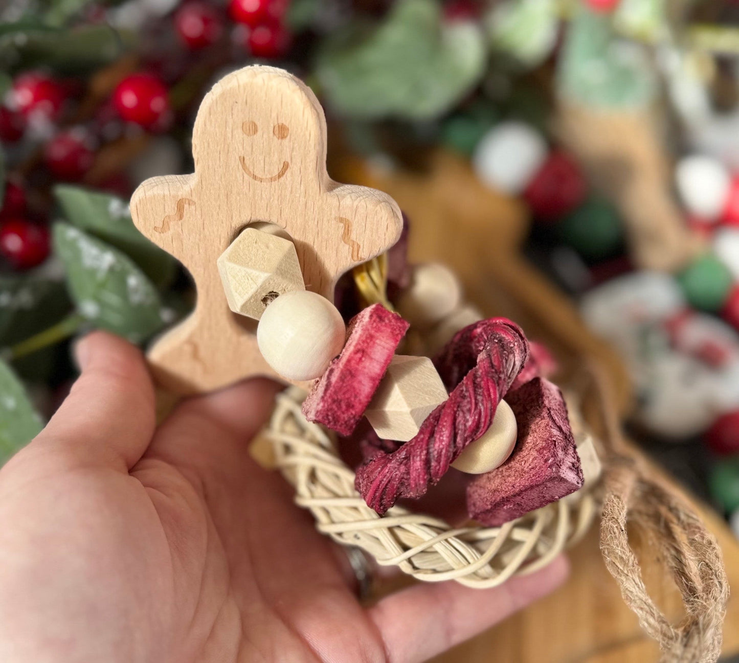 Christmas Ring Flings~ Natural Fruit/Veggie Infused Bunny Toss Toy, Small Pet Chews, Rabbit, Chinchilla, Hamster & Guinea Pig Enrichment Toy