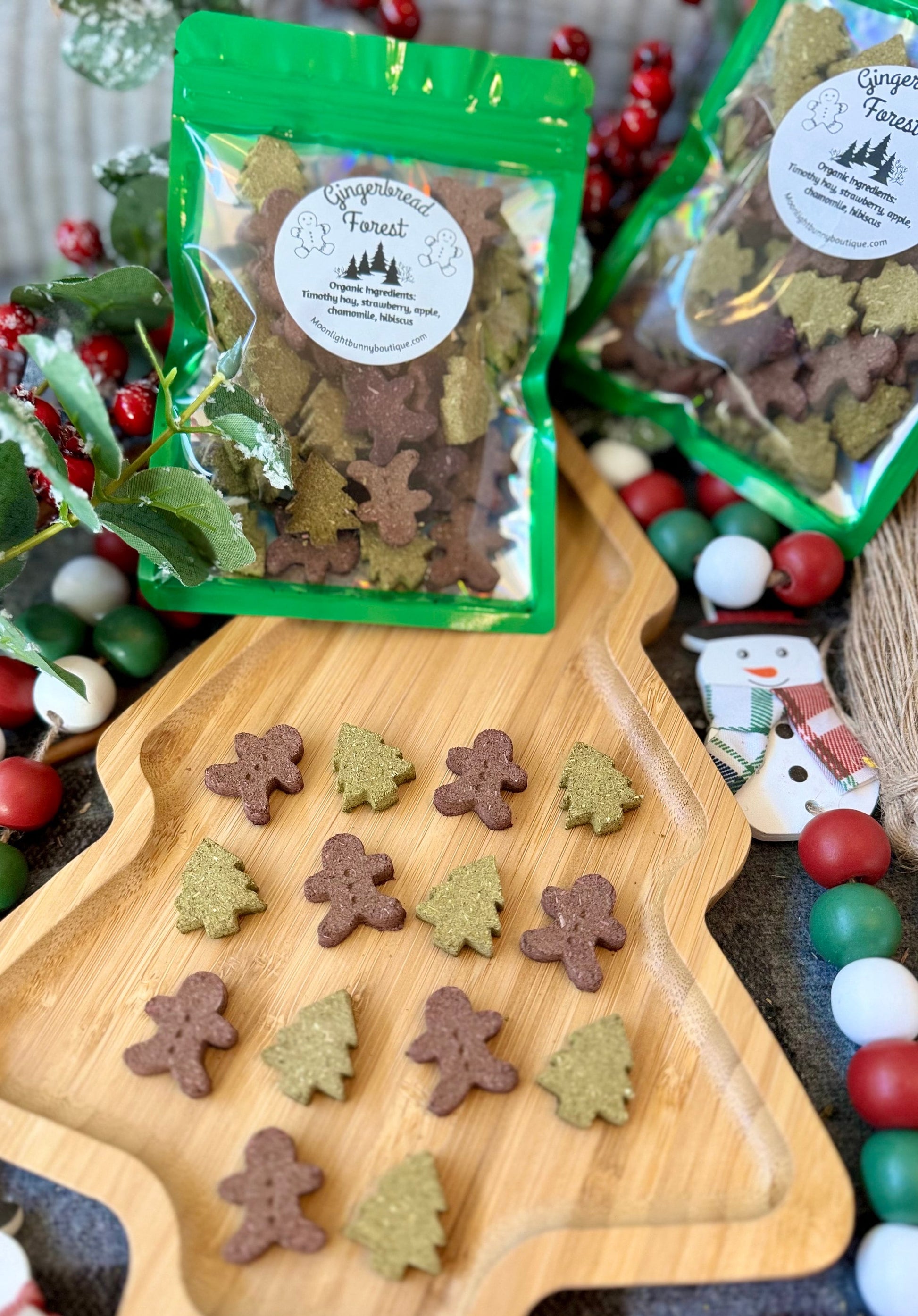 Gingerbread Forest~ Winter Inspired OAT FREE~Timothy Hay Based Treats, Crunchy snacks for Rabbits, & Small Pets, Healthy and Guilt Free