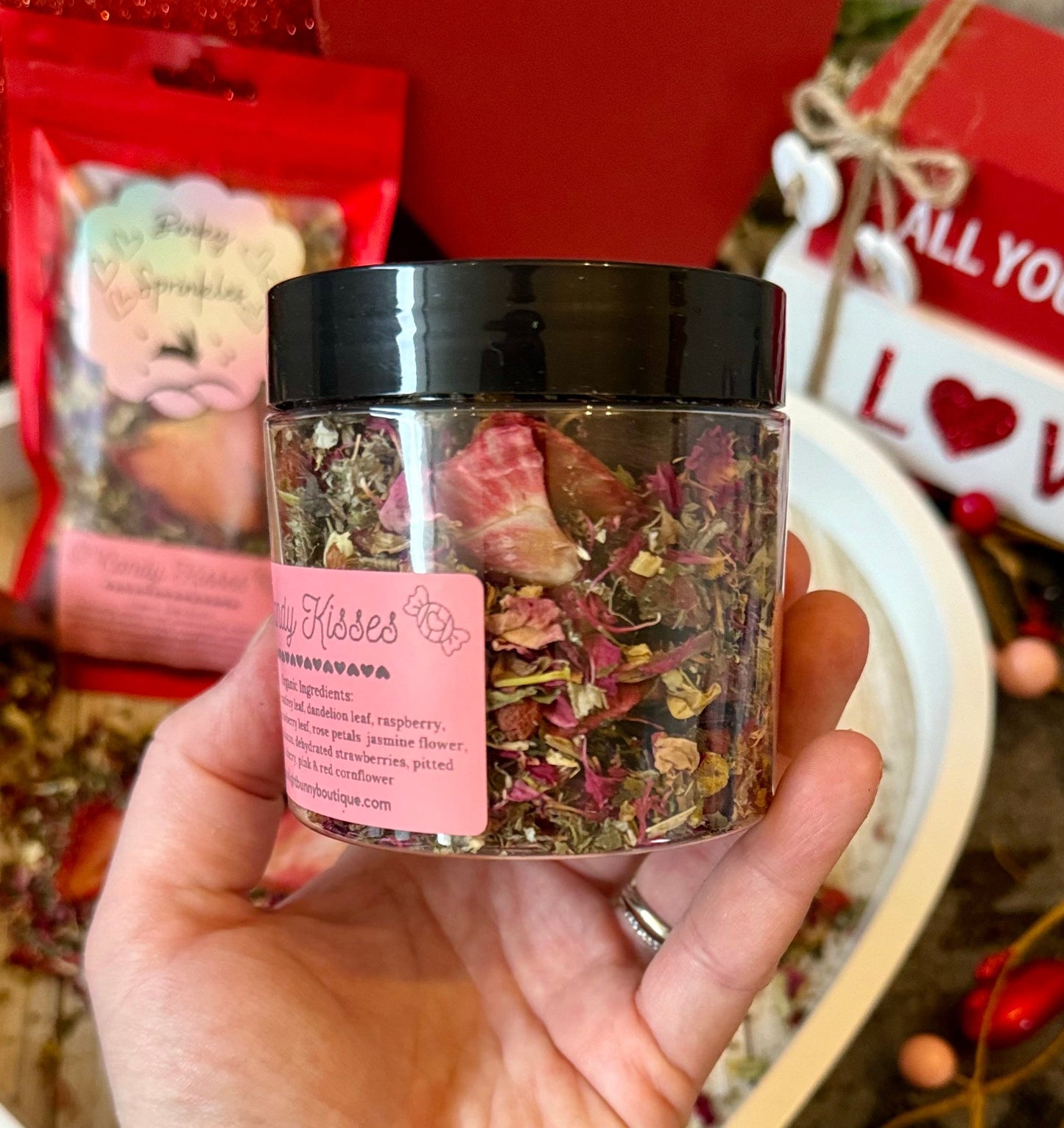 Binky Sprinkles Forage Blend | Candy Kisses | Valentines Forage Mix Hay/Green/Pellet Topper for Rabbits, Guinea Pigs, and Chinchillas