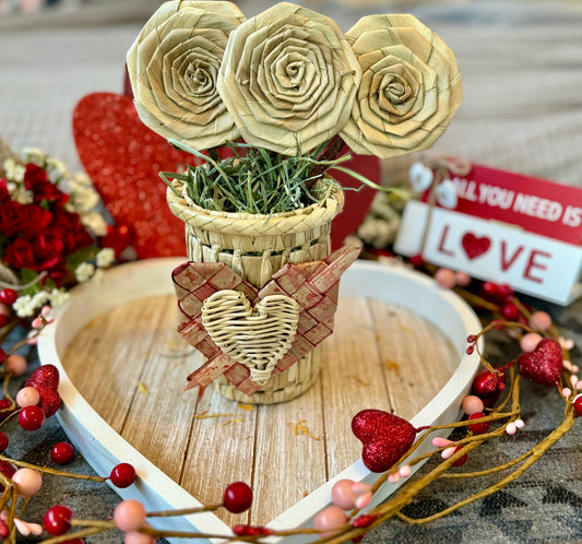Vase Of Roses | Valentine’s Enrichment Toy/Chew for Rabbits, Guinea Pigs, Chinchillas, Natural, Edible Boredom Buster, Forage Toy