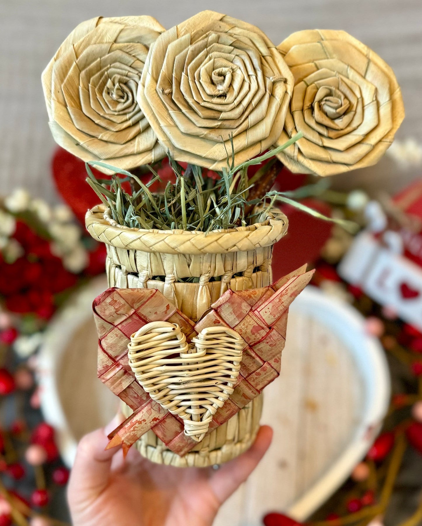 Vase Of Roses | Valentine’s Enrichment Toy/Chew for Rabbits, Guinea Pigs, Chinchillas, Natural, Edible Boredom Buster, Forage Toy